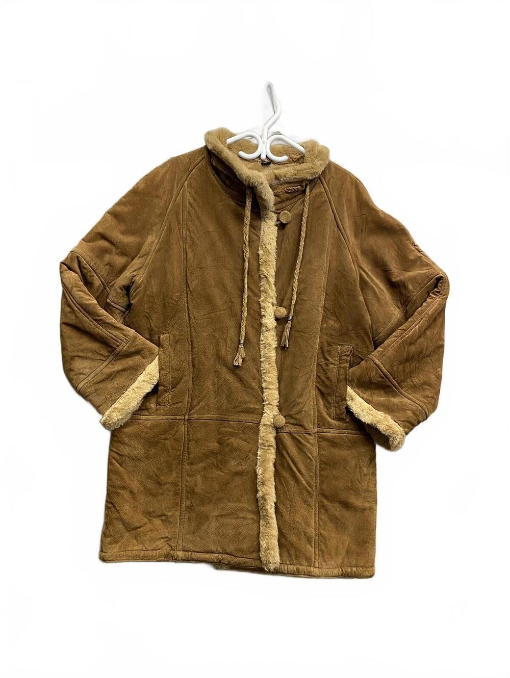Vintage Liz Phillips Collection Brown Heavy Suede and Faux Shearling Long Coat M